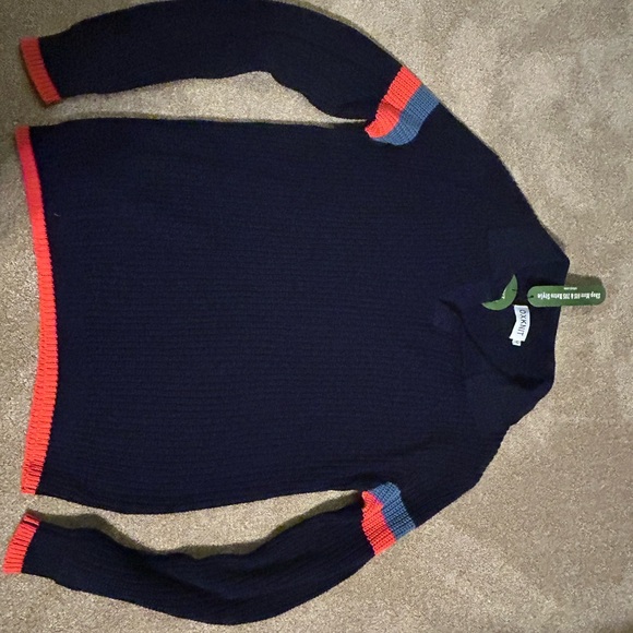 Classic Navy V-Neck Sweater with Red and Gray Accents - Picture 2 of 3